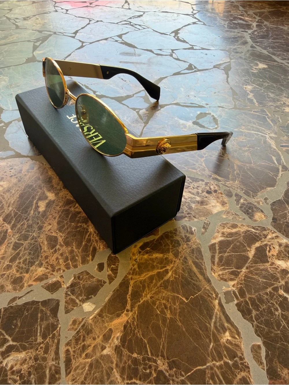Versace Gold Frame Sunglasses with Green Lenses